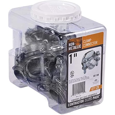 Halex – 1 Inch Non Metallic Clamp Connector – 05110B – 25 Per Pack – Silver Cover
