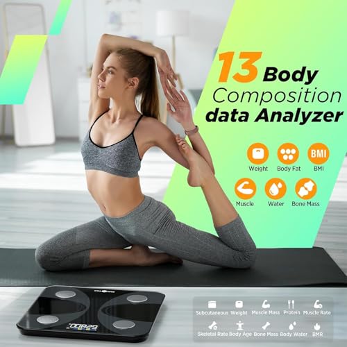 RunSTAR Körperfettwaage, Waage Personen mit Großem Display 180 kg/400 lbs, Personenwaage Digitale Analysator für 13 Essentielle Körperwerte, mit App-Synchronisierung
