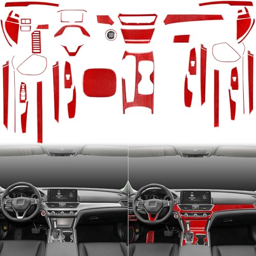 Generic Auto Interior Decoration Decal Full Complement Sticker 51pcs Set Premium Sticker Real Quality Soft Carbon Fiber Interior Trim Accessories Compatible with Honda Accord 2018 2019 2020 2021 Red