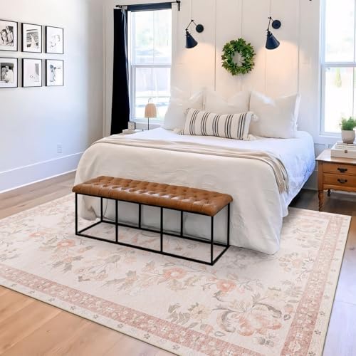 Tapete decorativo lavable 5x7 rosa floral boho miniatura 3
