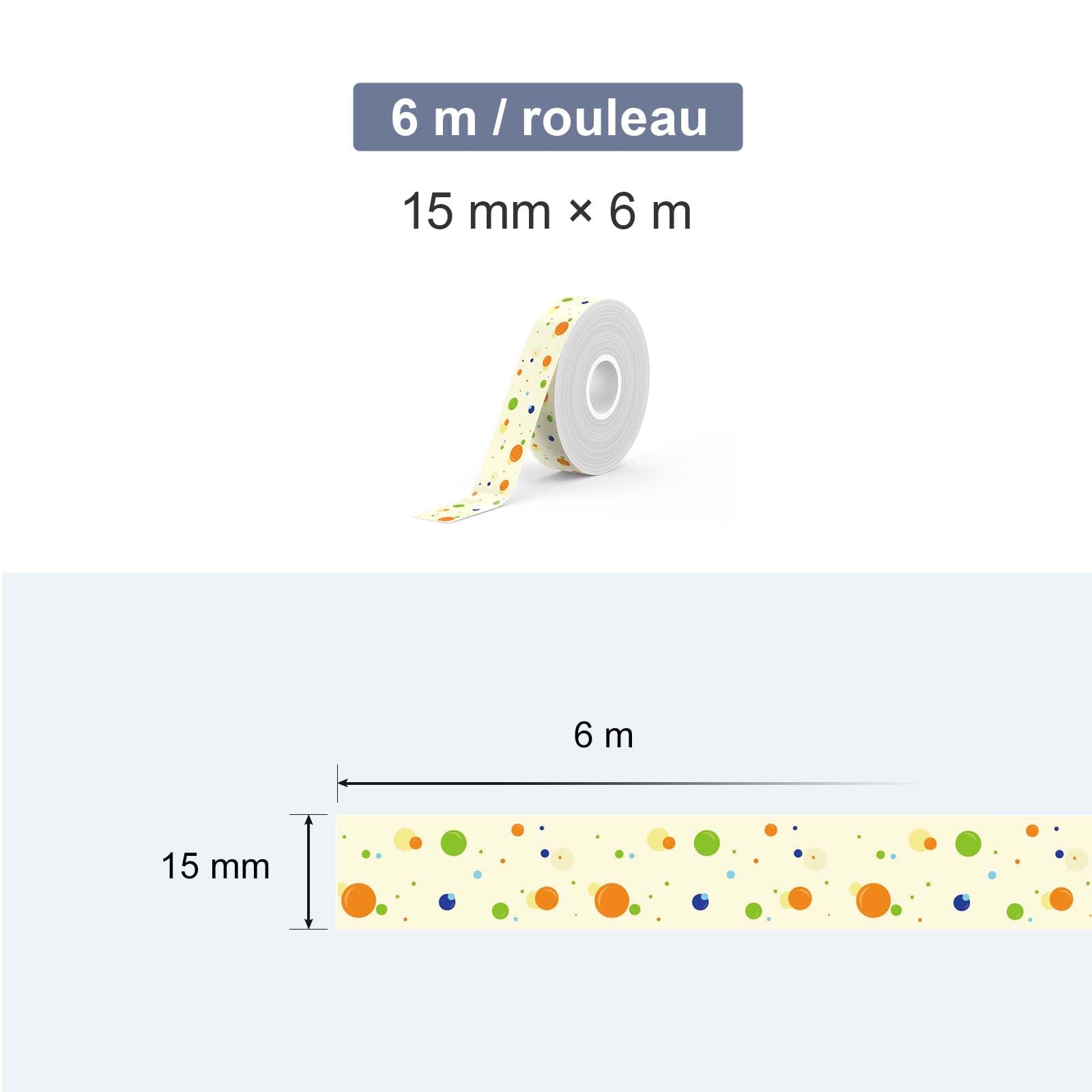 SUPVAN E10&E11&E12&E16,Rubans pour Étiqueteuse,15 mm x 6 m,Noir sur Points