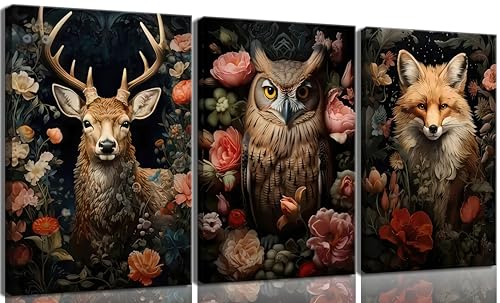 Magical Forest Animal Canvas Wall Art Flowers And Wild Animals