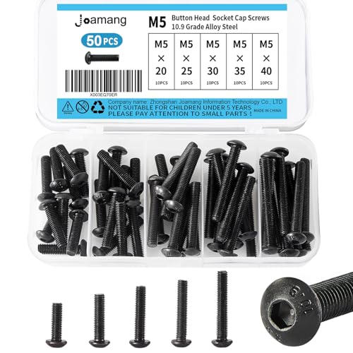 Vis à tête cylindrique M5 x 20 25 30 35 40 mm entièrement filetées en alliage d'acier noir 10.9