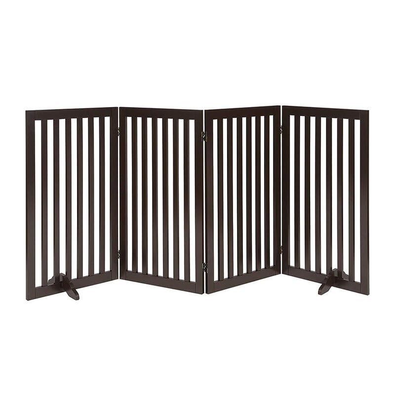 MENIFY | Wooden Freestanding Foldable Pet Gate for Dogs, Over Fence, Dog Partition for Your pet and Baby (4-Panel Brown32 Hight) 2