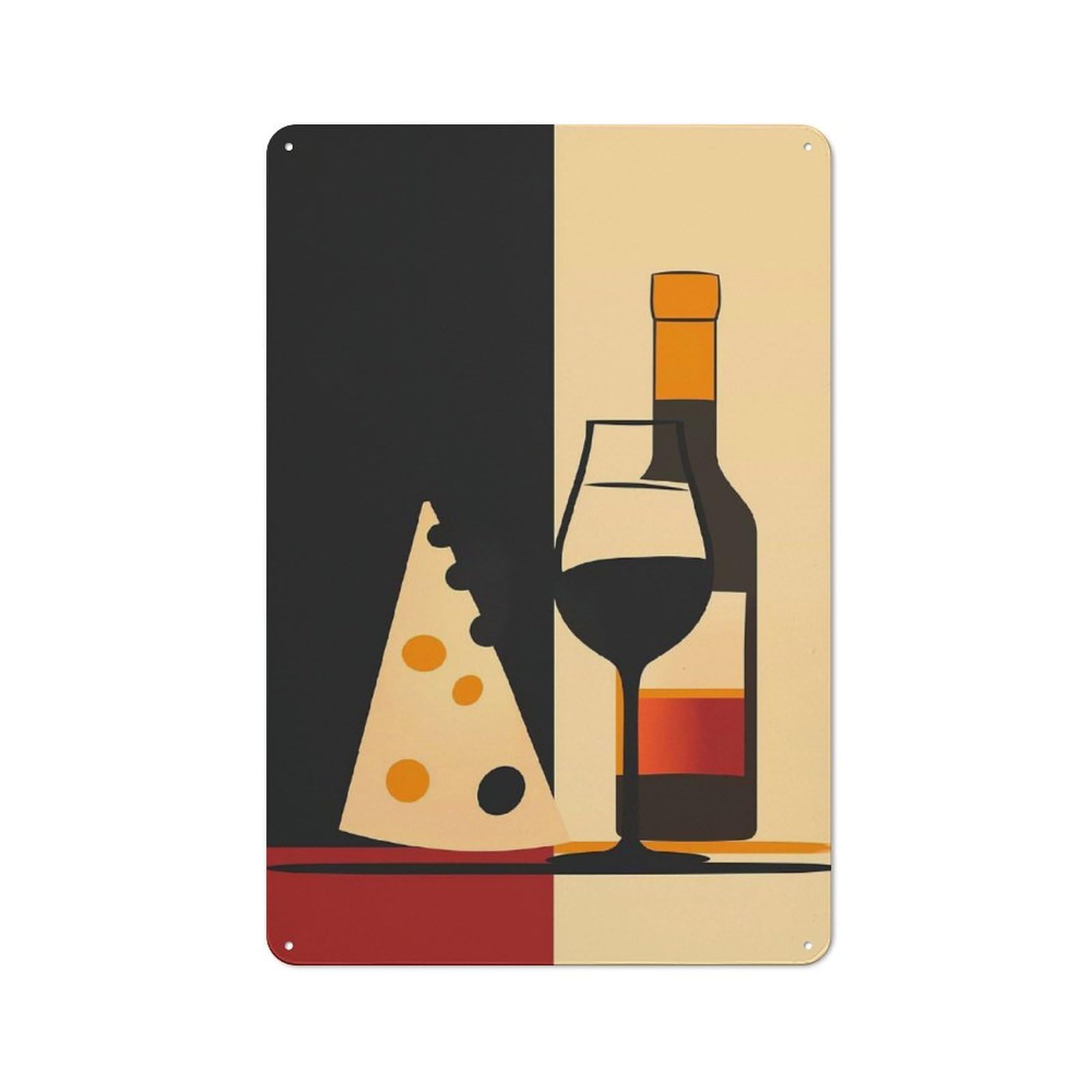 Junmoney Wine With Cheese Decorative Metal Plaque With Design 30X20cm, Loft Style Loft Wall Plaque For Modern Home, Workshop, Office Or Cafe