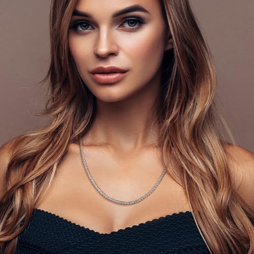 Tennis Necklace 18K White/Yellow Gold Plated 5A 3.0mm Round Cubic Zirconia Cut Faux Diamond Chain for Women and Men 4 Prong Jewelry4