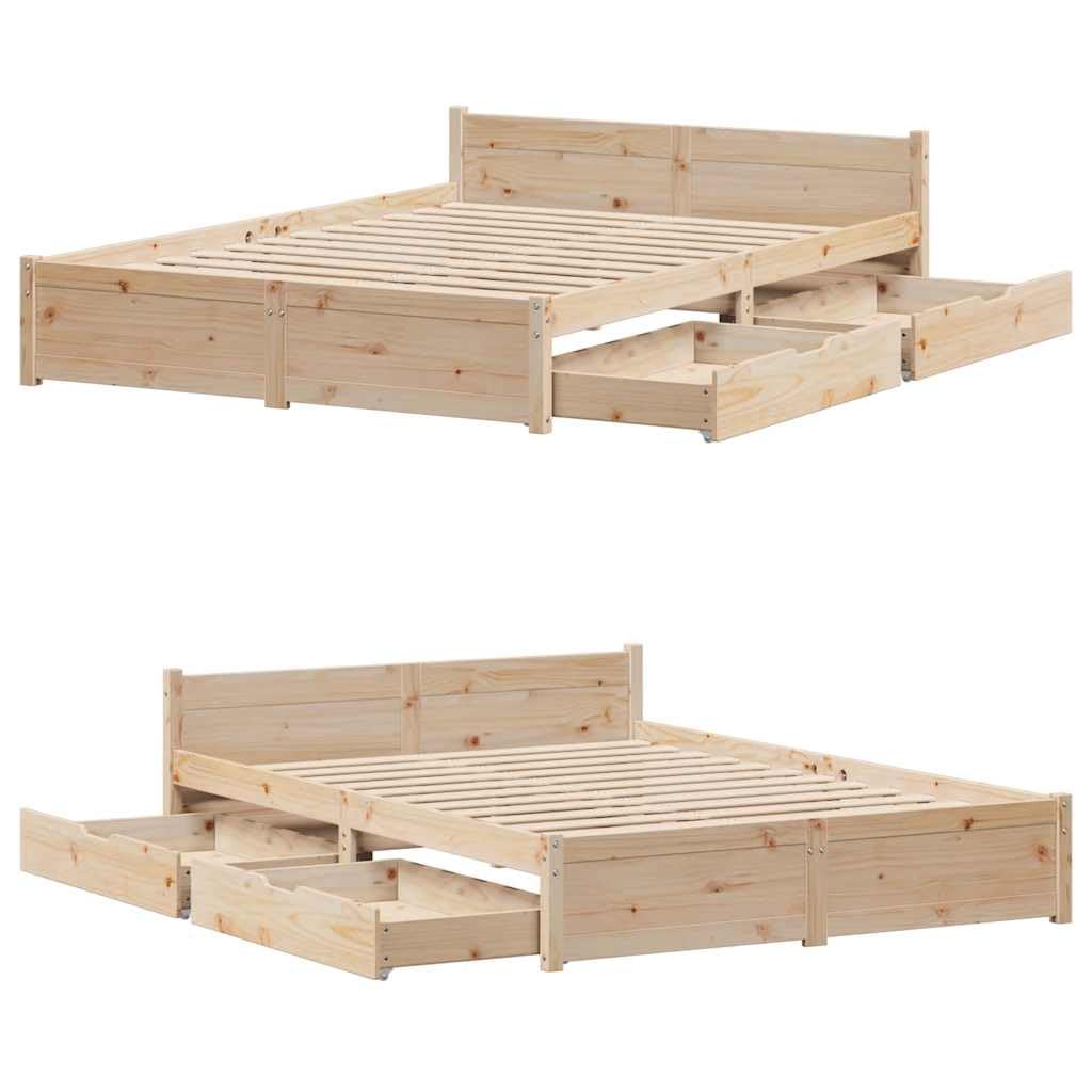 vidaXL Massivholzbett, Holzbett Bett mit Schubladen, Bettgestell Bettrahmen mit Lattenrost, Doppelbett für Schlafzimmer, 120x200cm Kiefer