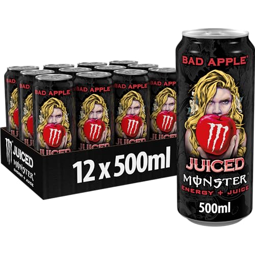 Monster Energy Bad Apple - koffeinhaltiger Energy Drink mit knackig-frischem Apfel-Geschmack - in praktischen Einweg Dosen (12 x 500 ml)