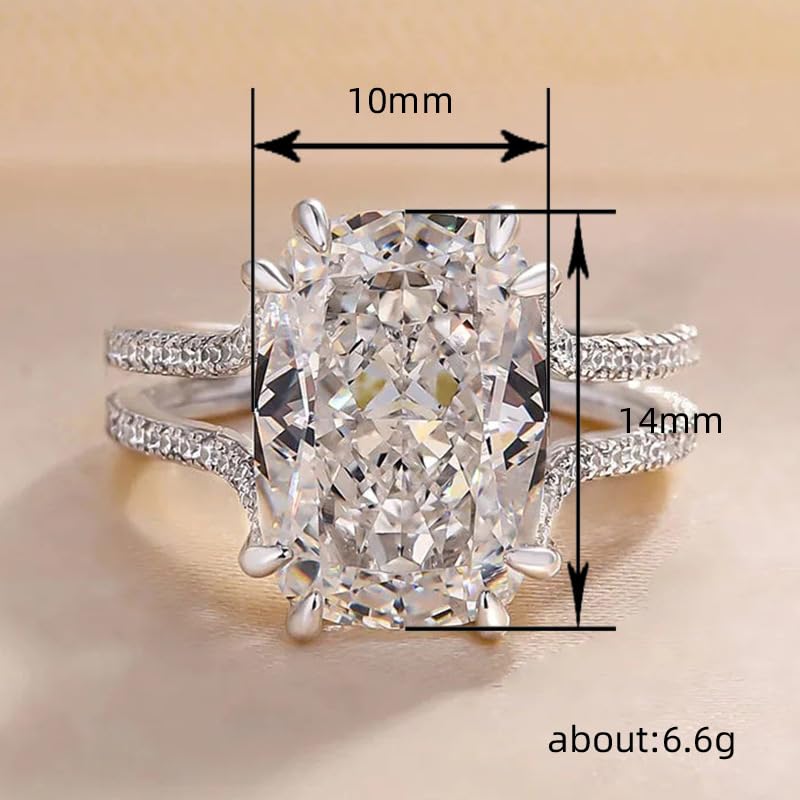 Classic Dainty Cushion Cut Cubic Zirconia CZ Double Halo Ring Simulated Diamond Wedding Engagement 3ct 925 Sterling Silver Stackable Eternity Band Bridal Promise Statement Rings for Women Size 74