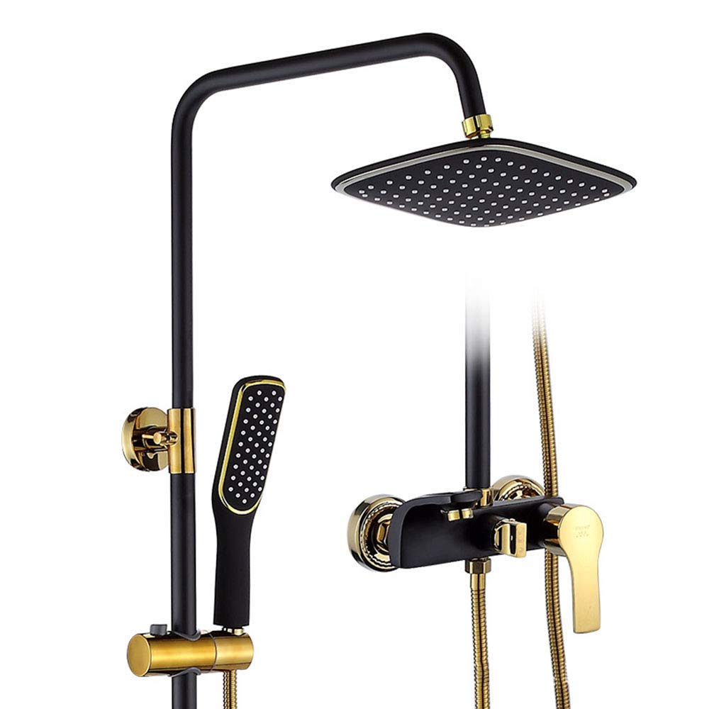 QUSYZD Bathroom Shower Set Rianfall Shower Head Shower Faucet Wall Mounted Brass Black Shower Arm Diverter Mixer Handheld Set,