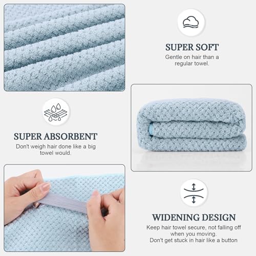 Image of 2 Pack Microfiber Hair Towel - 41 x 24 inches Super Soft, Absorbent, Fast Drying Without Frizz Hair Towel Wrap for Women Long, Thick, Curly Hair - Hair Turbans with Elastic Strap