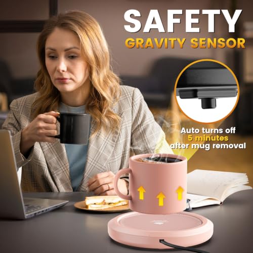 Image of Fast Heating Mug Warmer - 4 Temp Settings & 1-12H Timer, Coffee Cup Warmer Plate for Desk Auto Shut Off, Ideal Beverage Warmer Gift for Coffee, Tea, Milk (Pink)