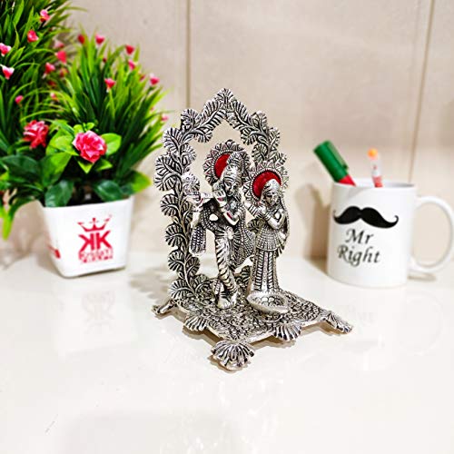 Image of KridayKraft Metal Radha Krishna Idol Statue with Silver Antique Finish so Looks Very Beautiful and use for the Purpose of Worship and Decorative for Home,Office&Table Gift for Birthday