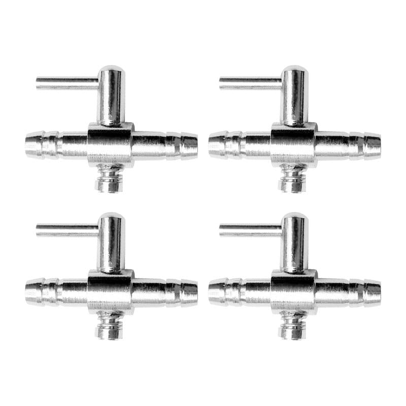 Nikovoke 4PCS Stainless Steel Aquarium Air Control Valve, One-Way Flow Control Valve with Lever for Precise Air Pump Adjustment and Multi-Outlet Distribution