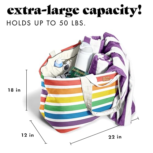 Image of Fit & Fresh XL Beach Tote Bag for Women - XL Travel Tote with Zipper & Pockets, Oversized Canvas Pool Bag, Weekender Carry-On