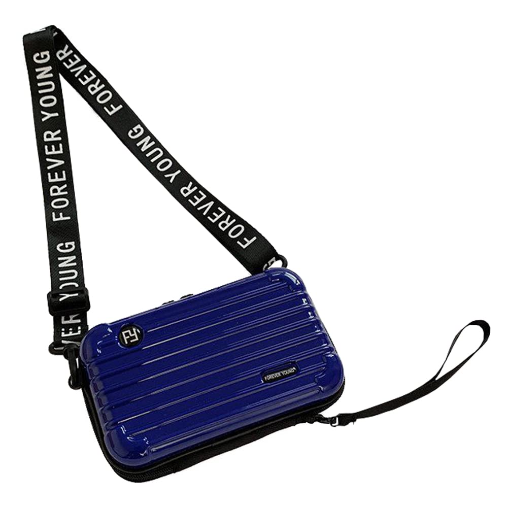 OXYPLAY PVC Hard Shell Travel Multi-Function Luggage,Women's Portable Toiletry And Makeup Bag,Strap Storage Crossbody Bag (Blue)