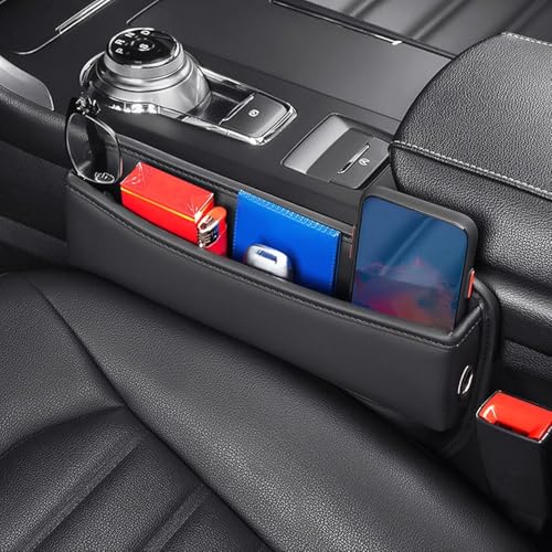 Image of Automaze Car Seat Gap Filler Organizer, Premium Leather Seat Gap Filler for Car Truck SUV, Universal Seat Gap Storage Box, Adjustable Car Seat Storage Box for Phones, Glasses, Wallets, Keys (Black)
