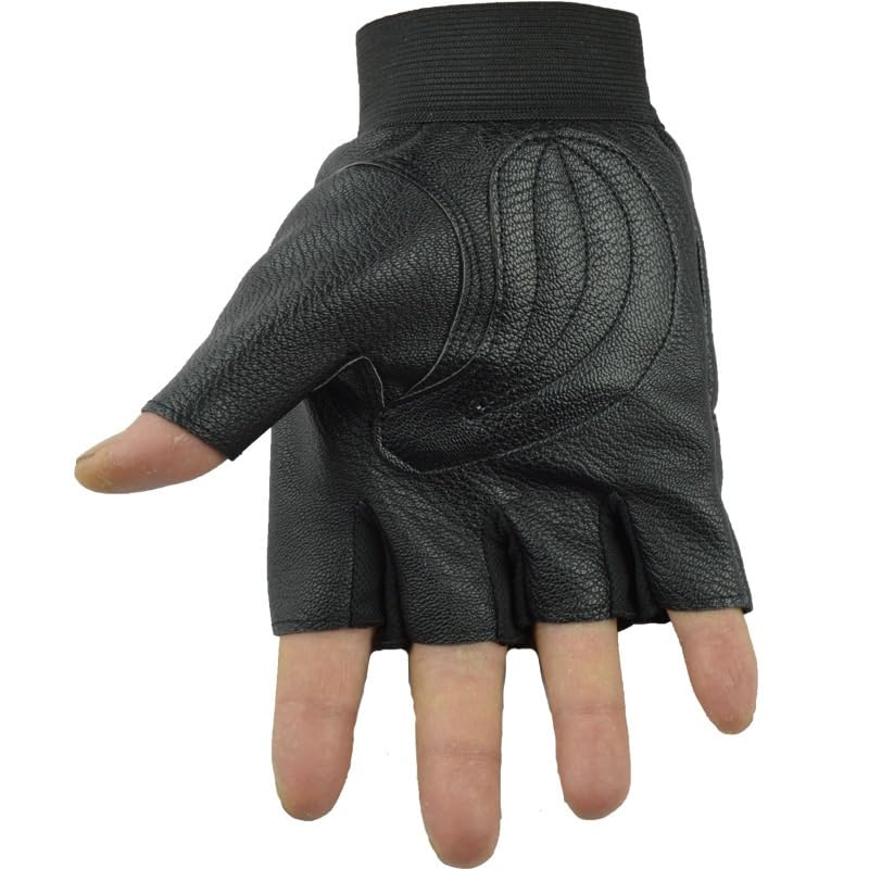 Gants Demi-Doigts de Sport Homme en Similicuir Noir pour Fitness