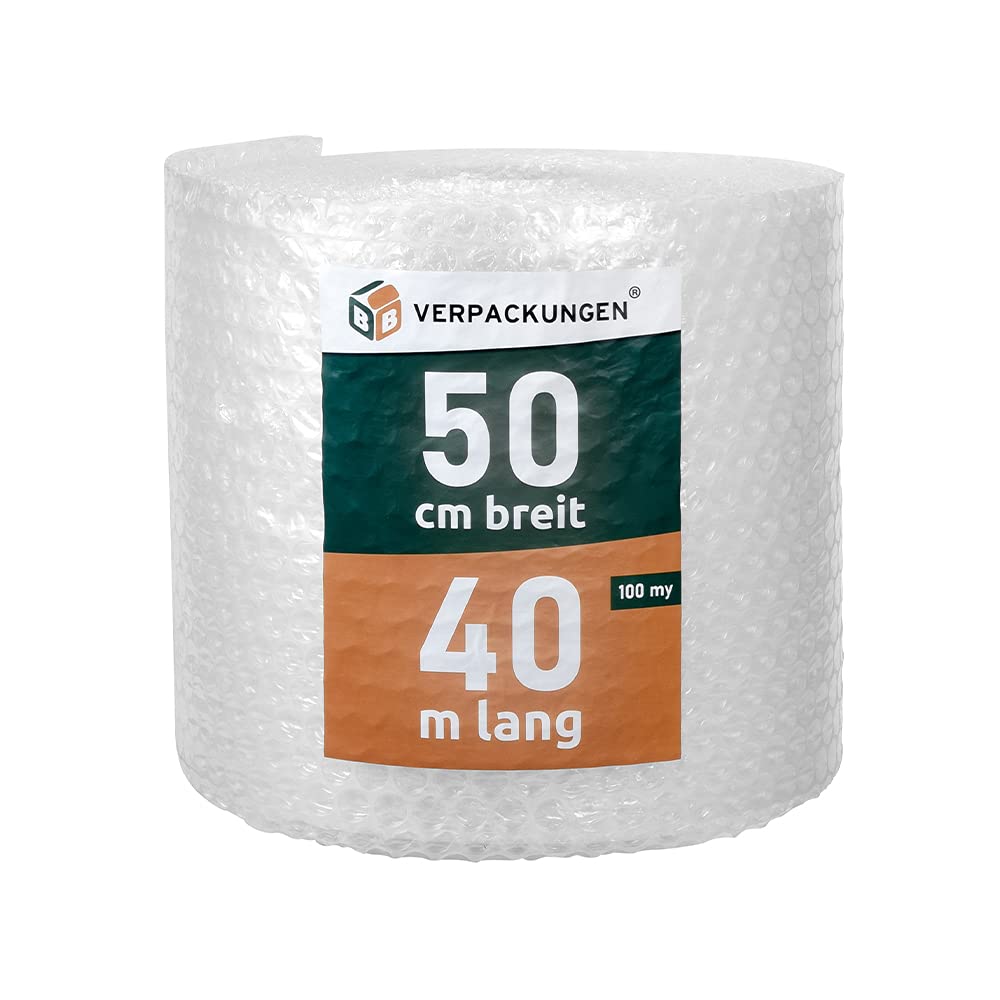 BB-Verpackungen 4 x Luftpolsterfolie 2-lagig 0,5 x 40 m große Noppen (100 my stark, Schutz von empfindlichen Gegenständen) - Sets zwischen 1 und 4 Rollen