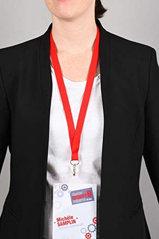 AVERY Zweckform L4785-20 Namensetiketten 200 Stück (80x50mm, bedruckbar) weiß & 4842R Lanyard 10 Stück (44x1,5cm, mit Karabinerhaken-Sicherheitsverschluss) rot