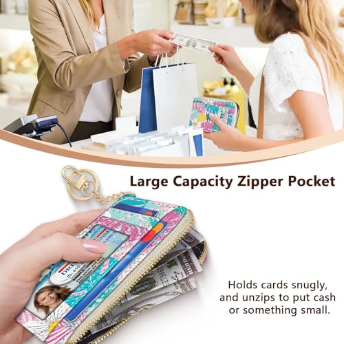 Image of GIANCOMICS Slim Wallet Credit Card Holder Women, Tropical Pineapple Rfid Blocking Small Card Case, Keychain Thin Pocket Curved Zipper Wallet, Travel Card Holder PU Leather, Ladies Female Gift