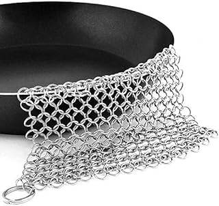 Peakally Cast Iron Skillet Cleaner,316L Stainless Steel Chainmail Scrubber,8 * 6''Premium Chain Cookware Cleaner for Skillet, Wok, Pot, Pre-Seasoned Pan Dutch Ovens,Anti-Rust and Great Scrubbing Power