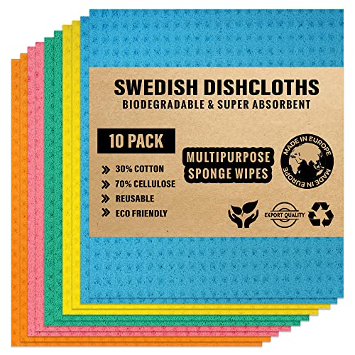 Suhsai umweltfreundliche schwedische Geschirrtücher (10 Stück) Küchentücher, Zelluloseschwamm für den Haushalt, super saugfähig, Wiederverwendbare Geschirrtücher zum von Geschirr (Multicolored) Cover