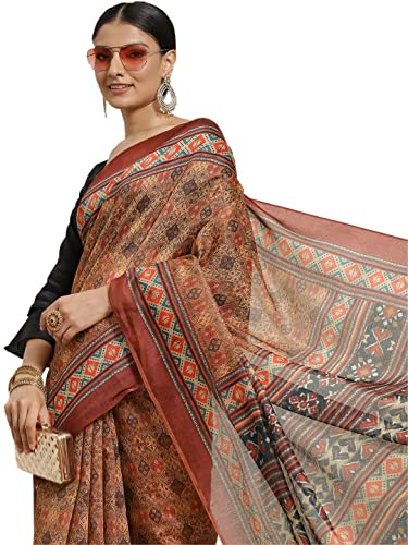 Image of Amazon Brand - Anarva Women's Kalamkari Saree With Blouse Piece