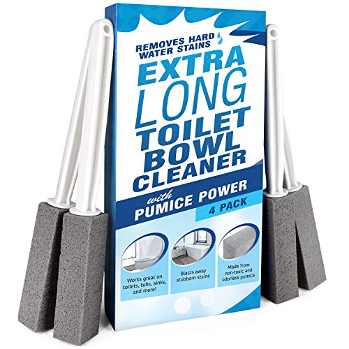 Pumice Stone Toilet Bowl Cleaner with Extra Long Handle, 4 Pack! - Limescale Remover - 100% Natural Pumice Toilet Brush - Also Cleans BBQ Grills, Tiles, Tile Grout, & Swimming Pools by Impresa