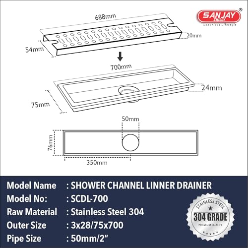 Image of Premium Stainless Steel Linear Shower Drain 3X28 INCH | Modern Bathroom Channel Drain | Durable, Anti-Odor & High Flow Design (Center Hole)