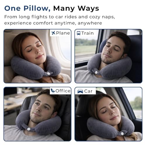 Image of DREAMZEE 100% Natural Latex Travel Pillow for Neck Support | Orthopedic Travel Neck Pillow Car & Flight Use | Breathable Cooling Neck Rest Travelling Pillow for Sleeping (Pack of 1 - Grey)