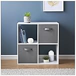 Homme Concept - 4 Cube Storage With 2 Baskets, Oak Effect Living Room Bookcase and Shelving Unit, Kids Bookcases, Free Standing Wooden Bookshelf Organiser
