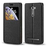 Shantime Viewable Window Leather Flip Case Compatible with Asus Zenfone 2 Laser ZE601KL, Elegant Design Clear Display Invisible Magnetic Cover and Card Slot(Black)