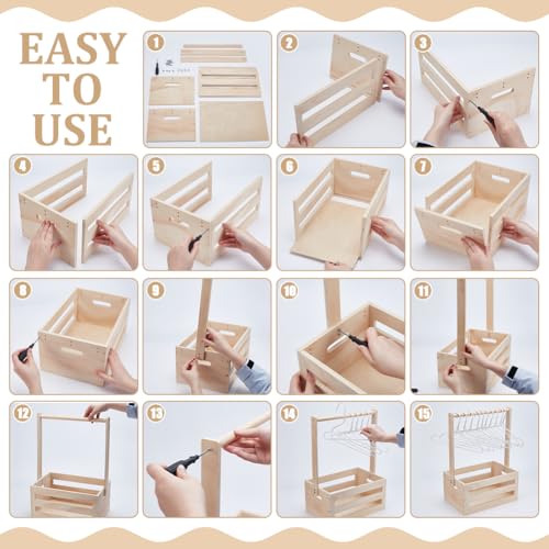 Image of UNICRAFTALE Wooden Baby Shower Crate Closet Baby Storage Crate Hamper Shower Party Basket with Handle with 8pcs Kids' Hanger Wood Hamper Welcome Baby Gifts for New Parents