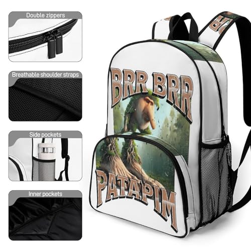 Brr-brr Patapim Merch Large Travel Backpack Italian-Brainrot Meme Waterproof Lightweight Daypack White 44x32x19cm3