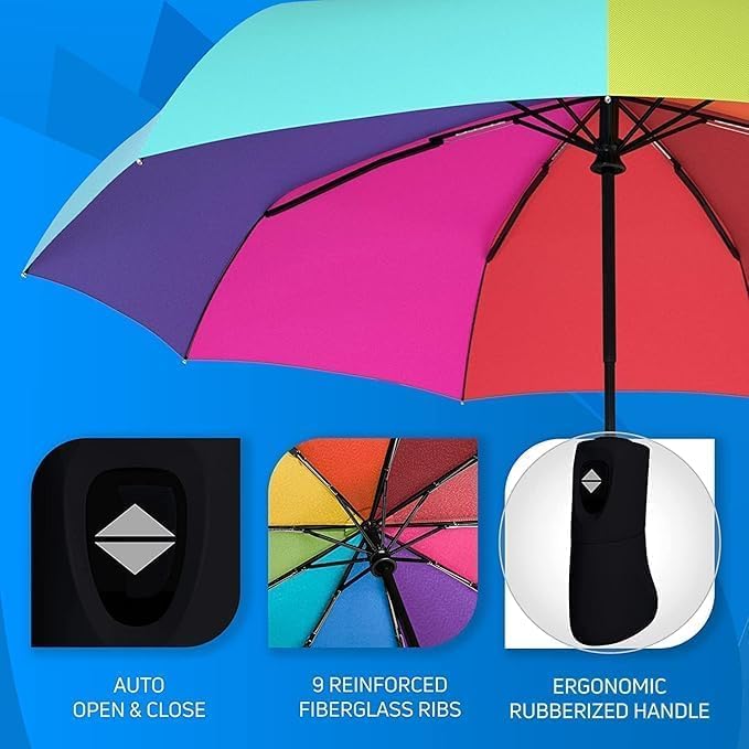 Image of MOROVIK Large 3 Fold UV Protection Umbrella for Men, Women & Kids - Windproof Compact Folding Sun with Strong Frame, Portable Travel Umbrella for Office
