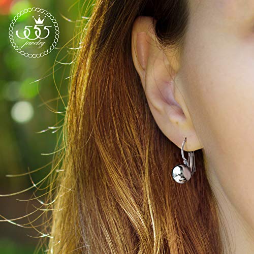 555Jewelry Womens Stainless Steel Bead Ball Round Shape Dangle Drop High Polish Minimal Minimalist Classic Fashion Jewelries Accessories Leverback Hoop Earrings Pair, Silver #TOP1
