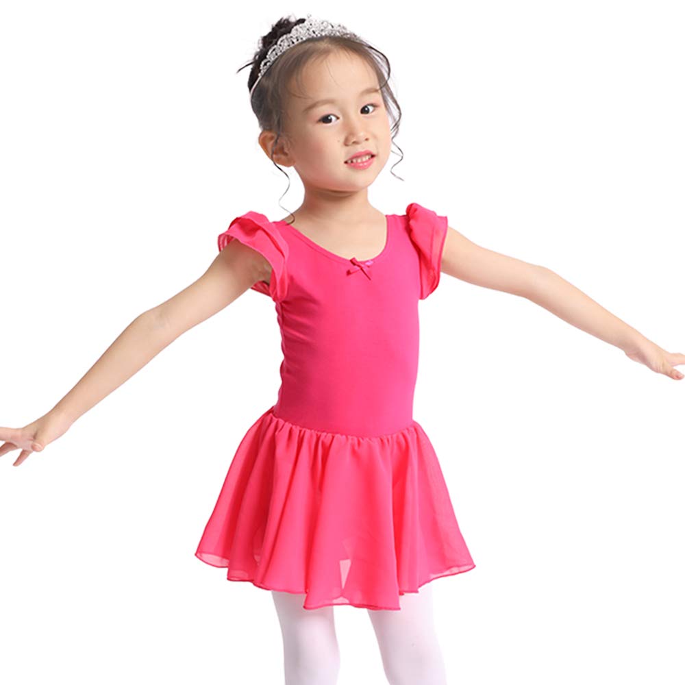 Flutter Sleeves Ballet Leotard Skirted Dance Dress for Girls and Toddlers (10, Rose)