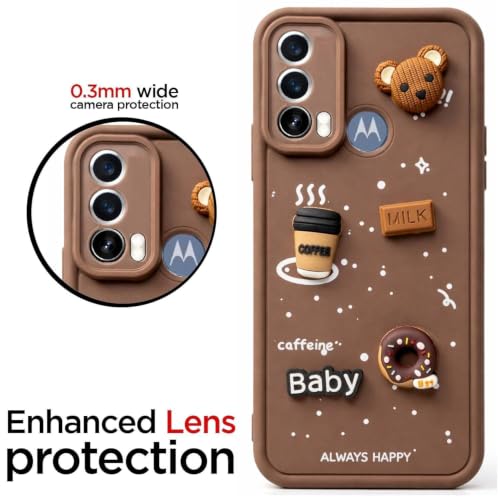 Image of Bintage Cute Fun Taddy Cartoon 3D Ball Bear Milk Donut Coffee Cup Silicon Case Full Body & Camera Protection Back Cover Compatible for Motorola Moto E30 - Brown