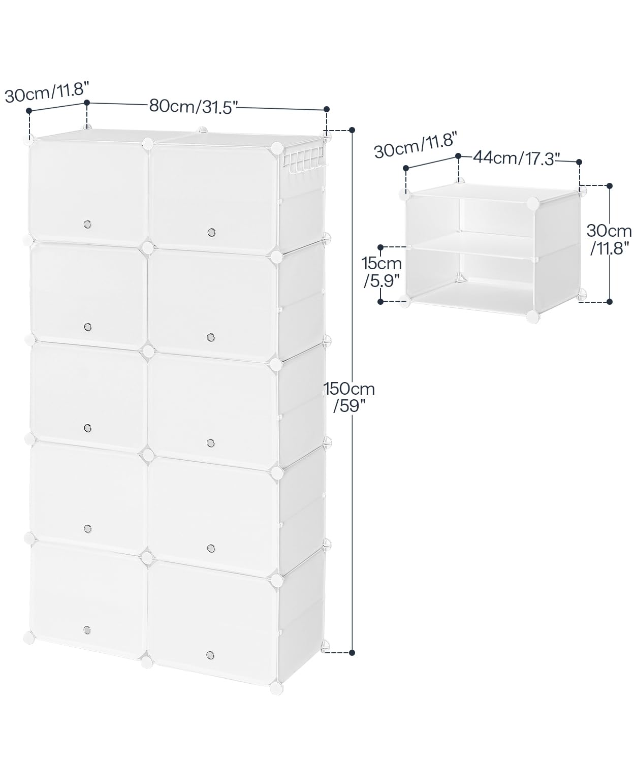 HOOBRO Mueble Zapatero, 10 Compartimentos, Modular Zapatero, Estantería de Plástico, con Puerta, Compartimento 40 x 30 x 30 cm, para Salón, Pasillo, Entrada, Dormitorio, Blanco EWT210SC01