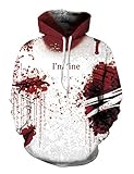UNIFACO Halloween Hoodies for Men Women 3D I'm Fine Hoody Red Blood Printed Long Sleeves Horror Hooded Sweatshirt