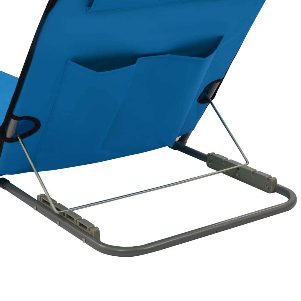 Festnight Tapis de Plage Pliable 2 pcs Chaise de Plage Bains de Soleil Matelas de Plage avec Dossier Tissu Bleu