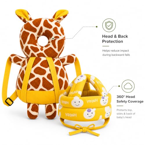 Image of GLUN Baby Back Protector with Head Protective Hat Combo Set, Cute Giraffe Shape Soft Cushioning, Adjustable Shoulder Belt, Head Protection Gear for 6-18 Month Toddler Kids