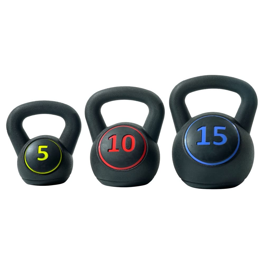 3pcs 3 Pieza Kettlebell Kettle Bell Set Pesss Sets Ejercicio Home Gym Rack Stand 5lb + 10lb + 15lb Libra Kettlebell Conjunto Equipo de Fitness Femenino