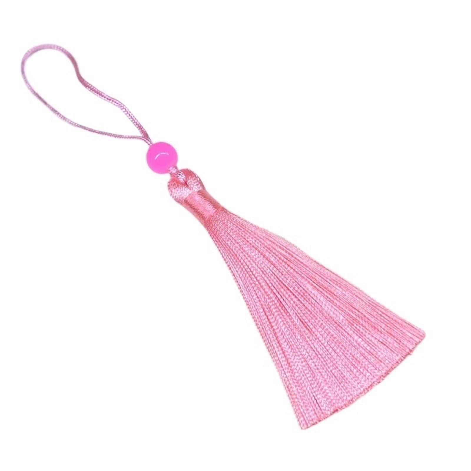 Mini Tassels for Crafts 50Pcs 12cm Silky Tassel Soft Mini Tassels with Loops Bookmark Beaded for Jewelry Making DIY Projects(Pink)