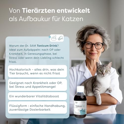 Dr. SAM Tonicum Cat Astronautenkost – flüssige Aufbau-Kur bei Appetitlosigkeit, mit Vitaminen, Proteinen & Spurenelementen, unterstützt Katzen nach Krankheit, OP oder Magen-Darm-Beschwerden, 280ml