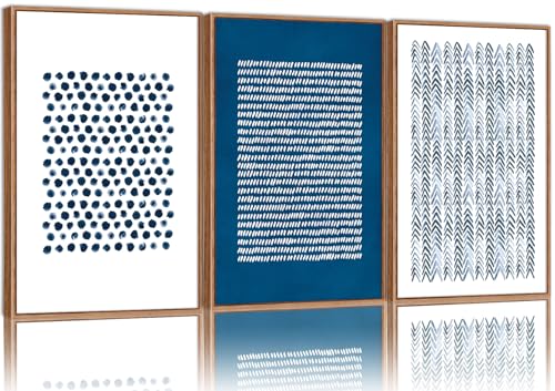 Tinonedraw Navy Blue and White Framed Canvas Wall Art Set, Minimalist Geometric Wall Decor, Neutral Abstract Artwork, Cozy Contemporary Art Prints for Bedroom Living Room Office Above Bed 24'x36'x3