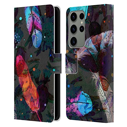 Étui portefeuille cuir Samsung S23 Ultra plumes pour ranger vos cartes