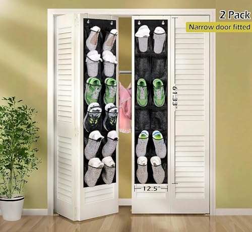 MISSLO Hanging Shoe Rack 12 Large Mesh Pockets Narrow Shoe Storage