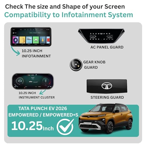 Image of Wisely 5Pcs Screen Guard for TATA PUNCH EV (2026) EMPOWERED /EMPOWERED+S | 10.25 inch Infotainment + 10.25 inch MID + Digital Steering + AC Panel + Gear Knob Protector Accessories